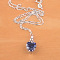 GIFT BOXED SET/Sterling Silver Sapphire Lab Created Heart Pendant & Chain/Sapphire Necklace/Sapphire Jewellery/Sapphire Jewelry/September Birthsto - Thumbnail 2