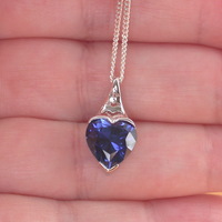 GIFT BOXED SET/Sterling Silver Sapphire Lab Created Heart Pendant & Chain/Sapphire Necklace/Sapphire Jewellery/Sapphire Jewelry/September Birthsto - Thumbnail 3