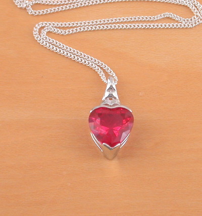 Sterling Silver Ruby Lab Created Heart Pendant & Chain/Ruby Necklace/Ruby Jewellery/Ruby Jewelry/July Birthstone/UK