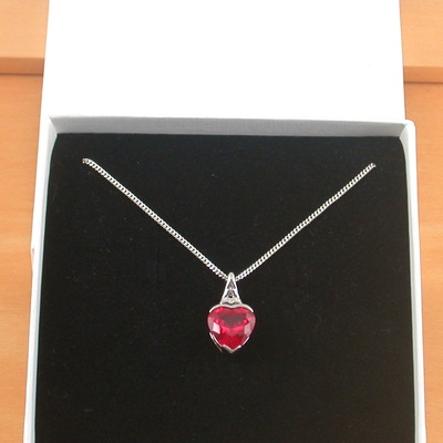 Boxed gift/sterling silver ruby lab created heart pendant & chain/ruby necklace/ruby jewellery/ruby jewelry/july birthstone/uk