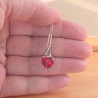 BOXED GIFT/Sterling Silver Ruby Lab Created Heart Pendant & Chain/Ruby Necklace/Ruby Jewellery/Ruby Jewelry/July Birthstone/UK - Thumbnail 4