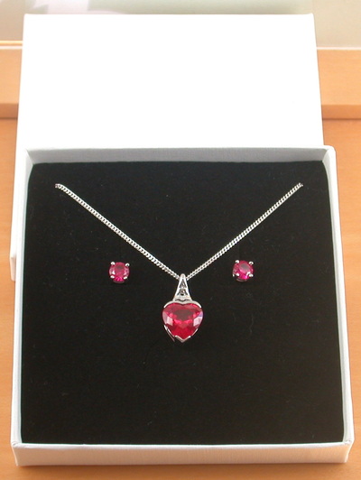 BOXED GIFT SET/Sterling Silver Ruby Lab Created Heart Pendant & Chain/Ruby Necklace/Ruby Jewellery/Ruby Jewelry/July Birthstone/UK
