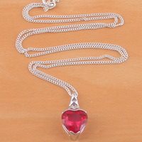 BOXED GIFT SET/Sterling Silver Ruby Lab Created Heart Pendant & Chain/Ruby Necklace/Ruby Jewellery/Ruby Jewelry/July Birthstone/UK - Thumbnail 2