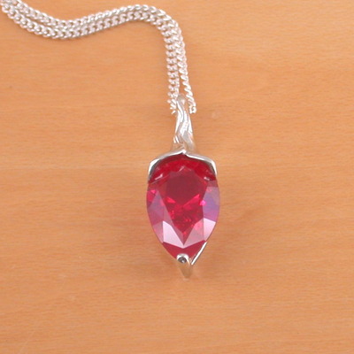 Sterling silver ruby lab created pendant & chain/ruby necklace/sapphire jewellery/ruby jewelry/july birthstone/uk