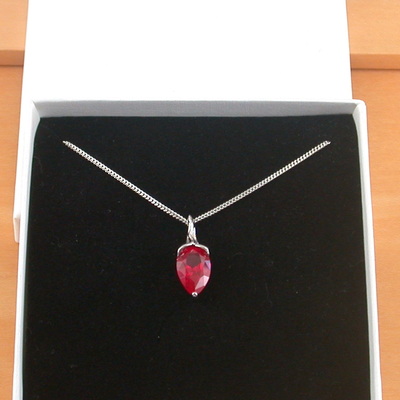 Boxed gift/sterling silver ruby lab created pendant & chain/ruby necklace/sapphire jewellery/ruby jewelry/july birthstone/uk