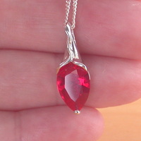 BOXED GIFT/Sterling Silver Ruby Lab Created Pendant & Chain/Ruby Necklace/Sapphire Jewellery/Ruby Jewelry/July Birthstone/UK - Thumbnail 1