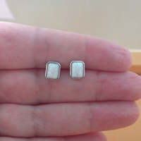 BOXED GIFT/Sterling Silver White Opal Lab Created Rectangle Earrings/Opal Earrings/Opal Studs/Opal Jewellery/Opal Jewelry/Gemstone Earrings/UK - Thumbnail 3