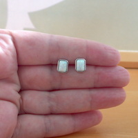 BOXED GIFT/Sterling Silver White Opal Lab Created Rectangle Earrings/Opal Earrings/Opal Studs/Opal Jewellery/Opal Jewelry/Gemstone Earrings/UK - Thumbnail 4