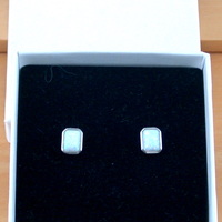 BOXED GIFT/Sterling Silver White Opal Lab Created Rectangle Earrings/Opal Earrings/Opal Studs/Opal Jewellery/Opal Jewelry/Gemstone Earrings/UK - Thumbnail 7
