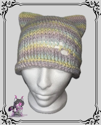 Rainbow paws kitty beanie  