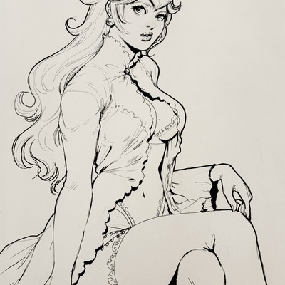 Original ink sketch - peach