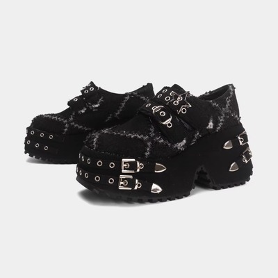 Gothic punk fringe denim platform shoes