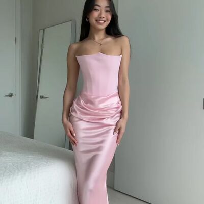 Pink sheath ruched prom dresses evening formal party dress