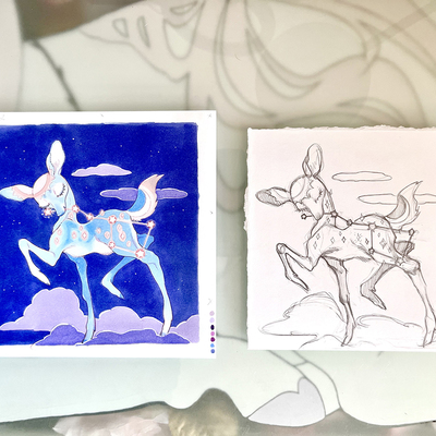 Marker original/sketch set: dipper fawn 