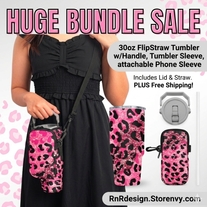 ​Pink Glitter Leopard 30oz FlipStraw Tumbler BUNDLE SALE with Carrier Sleeve & Phone Pouch - Free Shipping