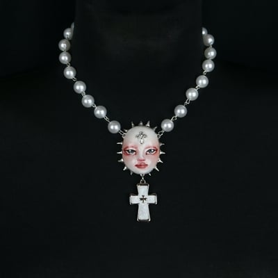 Doll maria rosary necklace
