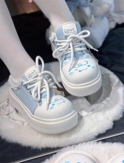 Cute cat-face and paw designs platform sneakers