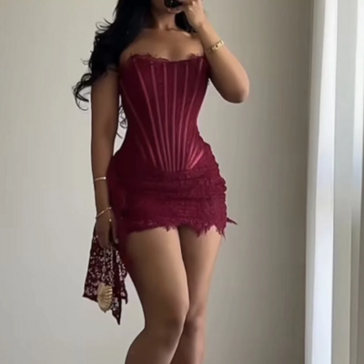 Sheath burgundy lace short cocktail dress homecoming dress