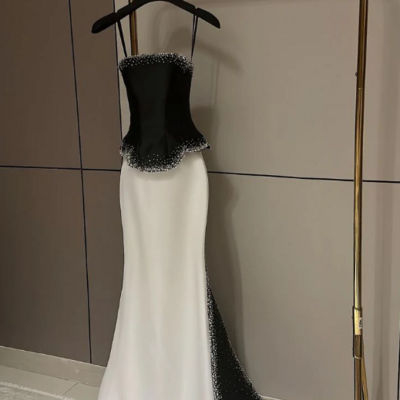Strapless a line long beaded mermaid prom dress formal evening dress  - Thumbnail 1
