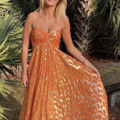 Chic a line orange prom dress long evening dress - Thumbnail 2