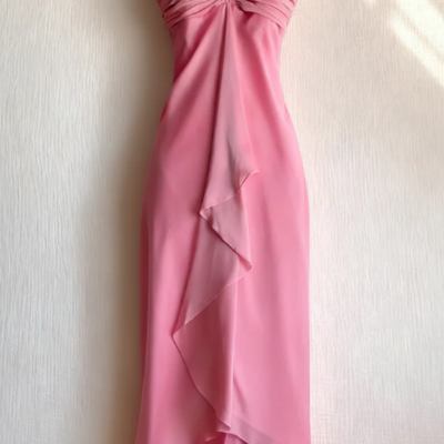 Halter pink sheath long prom dress formal evening dress - Thumbnail 1
