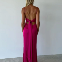 Spaghetti Strap Rose Red Stain Prom Dresses - Thumbnail 1