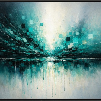 Teal abstract energy burst modern wall art print