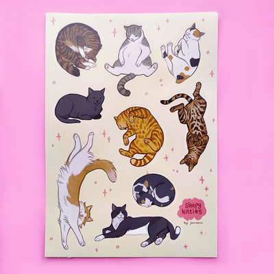 Sleepy kitties 8.2'' matte sticker sheet