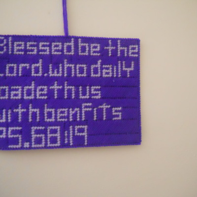 Needlepoint wall hanging:psalm 68:19