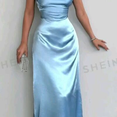 Baby blue sheath sleeveless prom dresses evening formal party dress