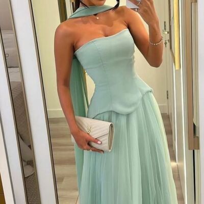 Light green ball gown tulle sleeveless prom dresses evening formal party dress