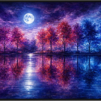 Dreamy moonlit forest night landscape art print