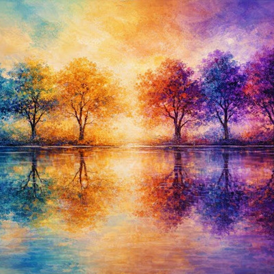 Colorful reflections landscape tree art print