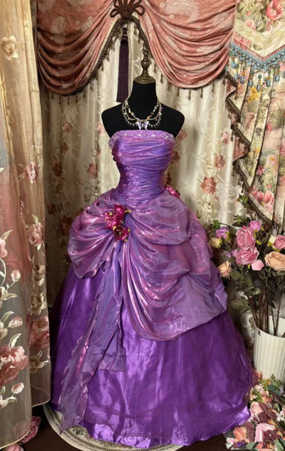 Strapless A Line Purple Long Party Dresses Formal Evening Dresses