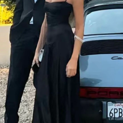 Spaghetti strap black satin long sheath prom dresses with lace up back - Thumbnail 2
