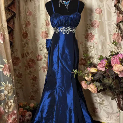 Mermaid royal blue a line straps long evening dresses - Thumbnail 1