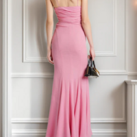 Sheath Spaghetti Straps Pink Floor Length Chiffon Prom Dresses - Thumbnail 2