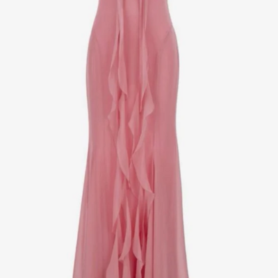 Sheath spaghetti straps pink floor length chiffon prom dresses