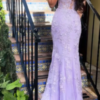 Elegant Sleeveless Lilac Mermaid Lace Prom Dresses Evening Dresses - Thumbnail 1