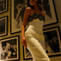 Mermaid Strapless Ivory Satin Pleated Lace Evening Dresses - Thumbnail 2