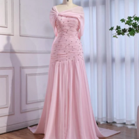 A-Line Luxury Pink Chiffon Beaded Evening Dresses - Thumbnail 2