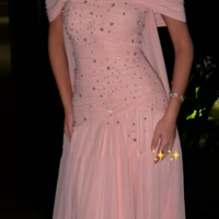 A-Line Luxury Pink Chiffon Beaded Evening Dresses - Thumbnail 3