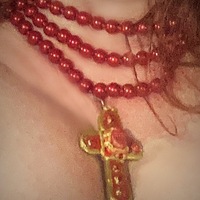 Elizabeth Red Scarab Beetle Cross Rosary Necklace Frankenstein - Thumbnail 1