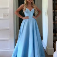 Spaghetti Straps A Line Pastel Yellow Satin Prom Dresses - Thumbnail 2