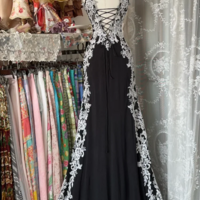 Charming Sweetheart Black Satin Long Prom Dress With Lace  - Thumbnail 1