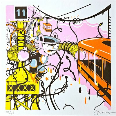 Square screen print by matías vigliano (parquerama) "electric angel as crazy"