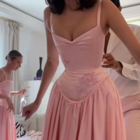 Charming A Line Straps Pink Satin Floor Length Prom Dresses - Thumbnail 1