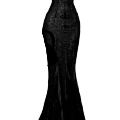 Elegant spaghetti straps black mermaid lace prom dresses