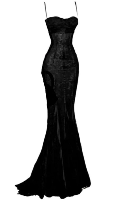Elegant Spaghetti Straps Black Mermaid Lace Prom Dresses