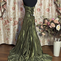 Olive Green Taffeta Mermaid Evening Gown Strapless Ruched Formal Dress With Train - Thumbnail 1